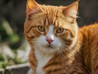 orange cat with blur background, orange cat is sitting and looking
