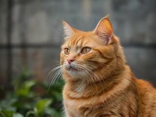Obraz premium orange cat with blur background, orange cat is sitting and looking