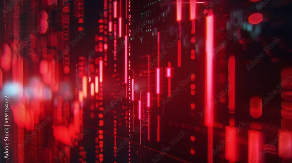 Aufkleber A red and black image of a computer screen with a lot of lines and numbers