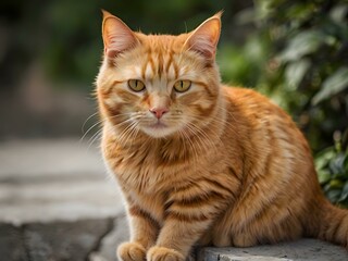 Obraz premium orange cat with blur background, orange cat is sitting and looking