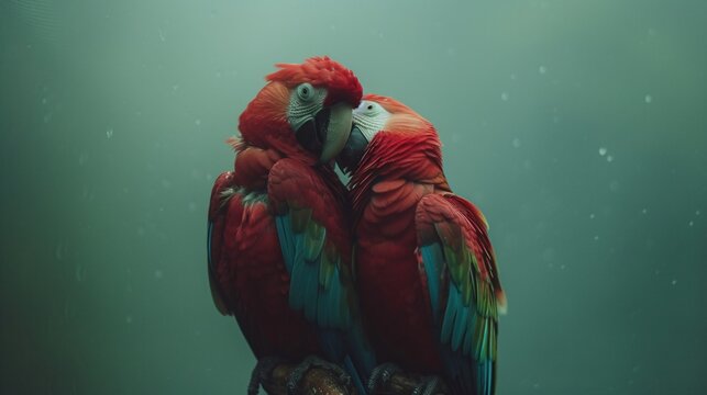 A cheerful same-sex couple enjoying quality time with their colorful parrot. Showcasing love and companionship in a vibrant home environment.