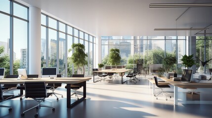 Fototapeta premium A high-resolution photo of a clean and modern office workspace with a laptop and notepad, soft natural light.