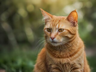 Obraz premium orange cat with blur background, orange cat is sitting and looking