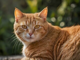 Obraz premium orange cat with blur background, orange cat is sitting and looking