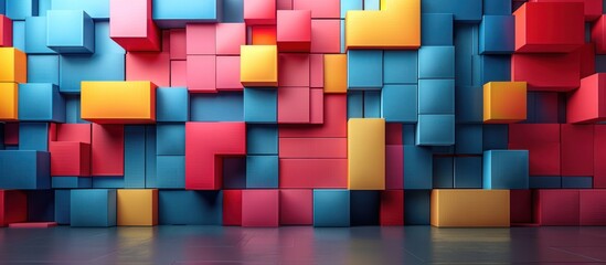 Abstract Colorful Cube Wall with Geometric Design