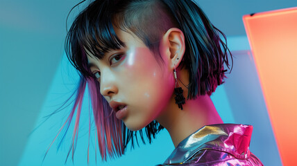 前衛的な女性のヘアモデル写真