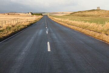 White painted roadmark on a countryside road - Stonehaven - Aberdeenshire - Scotland - UK