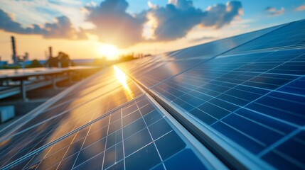 High-Efficiency Solar Panels on Factory Rooftop