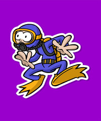 Diver Boy Cartoon Design Sticker
