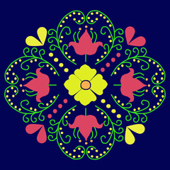 Yellow and pink flowers on a blue background