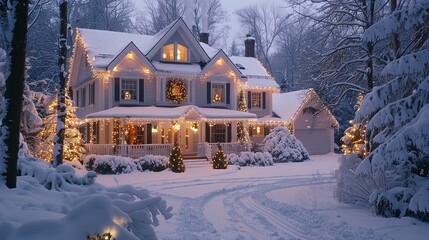 house exterior christmas decorations in the snow