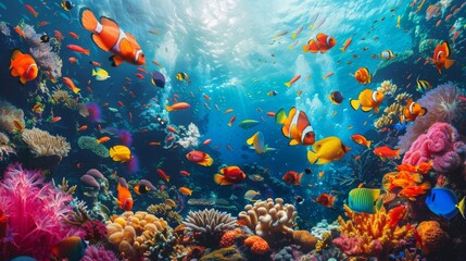 Fototapeta premium Vibrant Coral Reef Underwater Scene