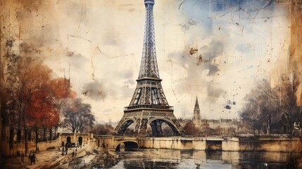 Eiffel Tower in a Vintage Painting