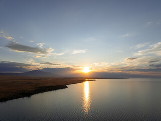 Sunset over the Alakol Lake. East central Kazakhstan.