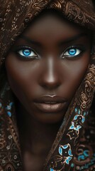 Fototapeta premium A woman with blue eyes and a brown scarf draped over her head