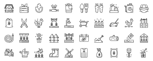 Farming Icon Set Outline Style, Vector Illustration