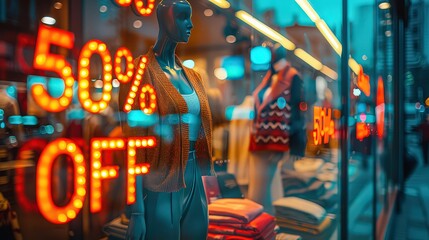 Naklejka premium A brightly lit storefront window with bold 