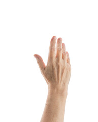 Obraz premium Mid aged woman hand touch screen gesture isolated on white background