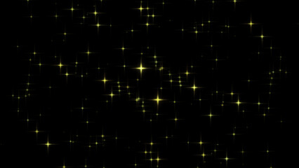 キラキラと輝く金色の星の光、黒背景イラスト