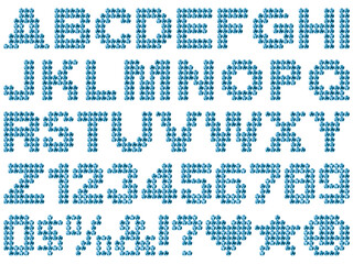 ラインストーン、文字、水色