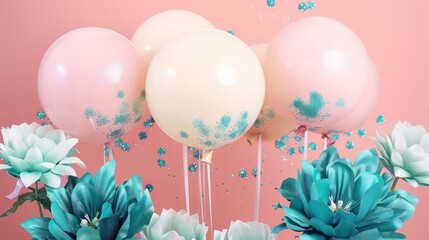 balloon and flowers on a blue background