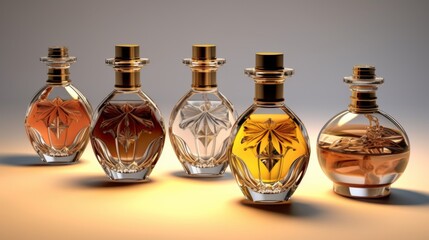 Five Glass Bottles of Perfume in a Row