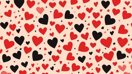 Red, pink, and black hearts scattered on a white background, perfect for Valentine's Day designs