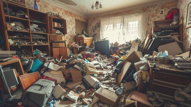 A pile of hoarder stuff in a hoarder house.
