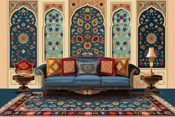 Indian traditional mughal pichwai art furniture tapestry wall.