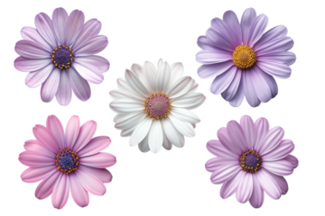 purple daisy  flower  collection on transparent background.
