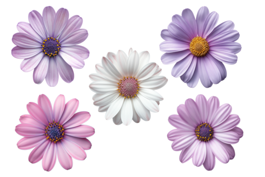 purple daisy  flower  collection on transparent background. - Powered by Adobe