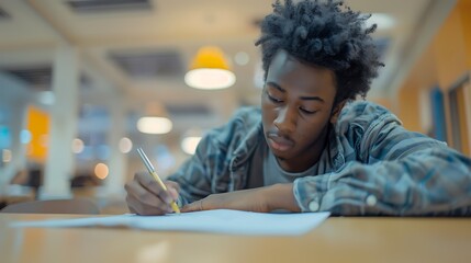 A student focused on solving a math problem on paper.