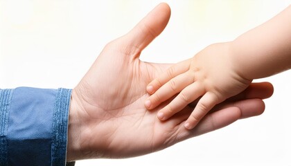 Female Adult hand Holding Small Newborn Hand - Grown Up offering Palm to Baby - Little Child holding Fingers of Father - Adoption, Parenthood, Family, Parenting, Generation, Protection, Trust, Support
