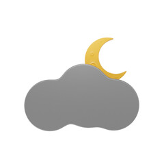 cloud with moon 3d icon and illustration