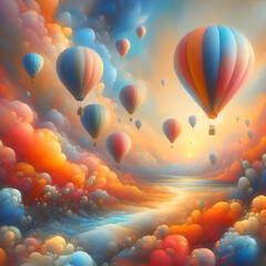 Fototapeta premium Hot Air Balloons Over a Magical Valley