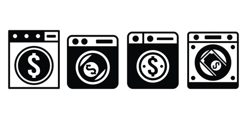 money laundering machine icon symbol vector design black white color simple illustration collection set