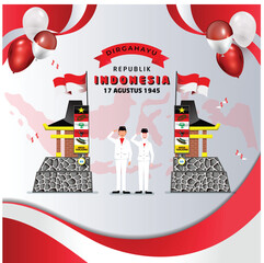 Indonesian Dirgahayu social media template with illustrations of people