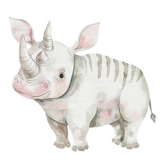 Fototapeta premium Watercolor Baby Rhino Illustration Cute and Playful Wildlife Art for Kids Decor and Nursery Design