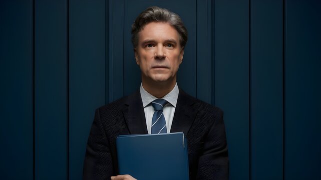 A mysterious and sleek blue folder with secret service agent, confidential and classified document.