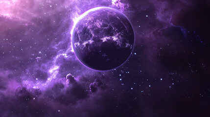 Obraz premium Abstract starry space purple with shining star dust and nebula: Realistic depiction of a galaxy with the Milky Way and planets in the background.