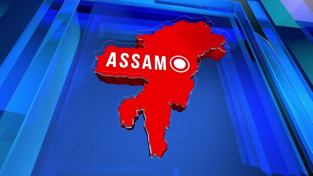 Assam map design with red and blue background animation