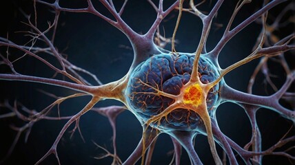 rendered illustration of human anatomy - neurons and brain, study of life - biology