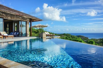 Obraz premium Luxurious island retreats for discerning travelers elegant design, infinity pools, gourmet dining