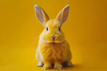 Obraz premium Adorable Rabbit Posing Against a Vibrant Yellow Background