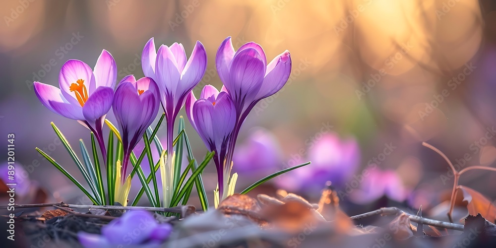 Canvas Prints Purple crocus flowers on bokeh background. Spring concept.