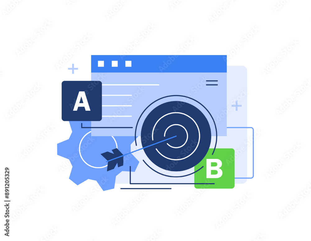 Poster concept of a b testing,user feedback,bug fixing,comparison process, mobile and desktop application d