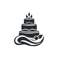 cake  silhouette icon, vector illustration. Cake for celebration with three candles.
