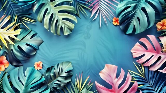 Tropical Leaves and Flowers Background