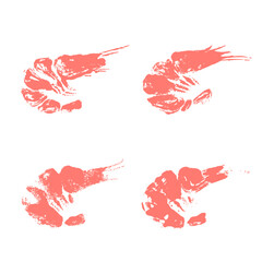 Pink textured shrimp stamp print set collection on White background