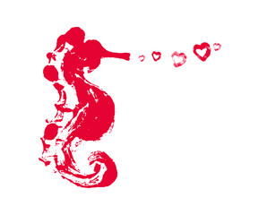 love red sea horse stamp with heart. Valentine seahorse